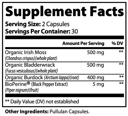 Giminutra Irish sea moss supplement facts label