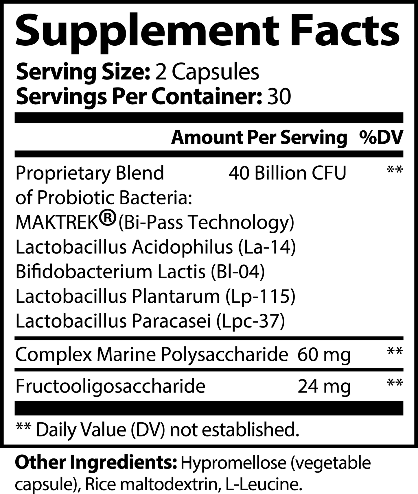 Supplement facts label with detailed information on a Giminutra probiotics + prebiotics