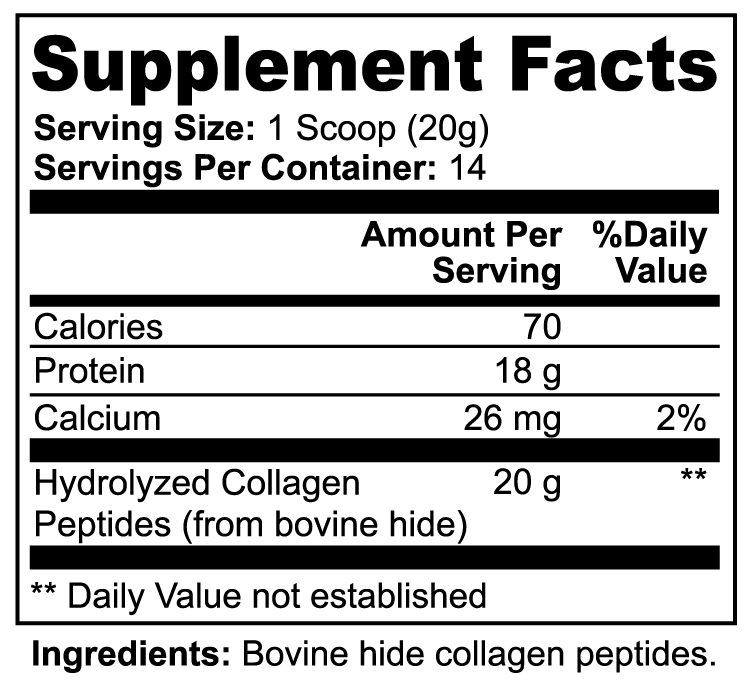 Giminutra collagen protein supplement facts label with nutritional information on a white background.