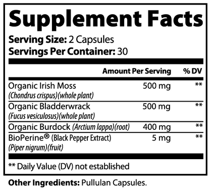 Giminutra Irish sea moss supplement facts label 