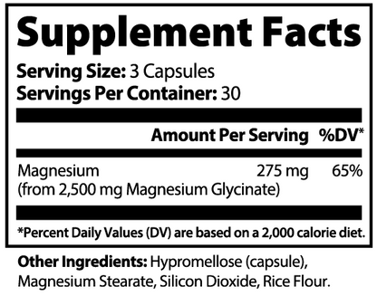 Supplement facts label for Giminutra magnesium glycinate