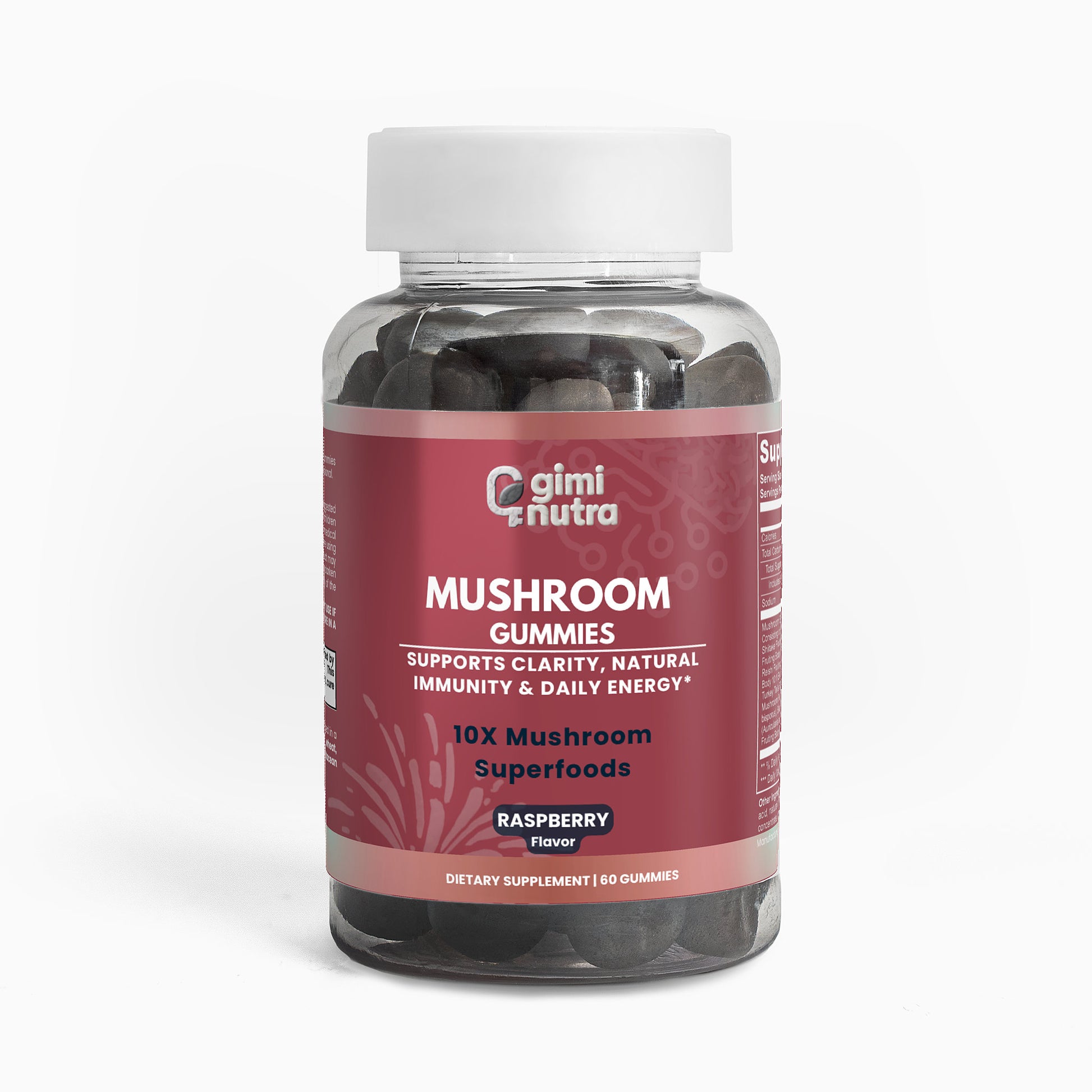 Giminutra's Mushroom gummies bottle on a white background