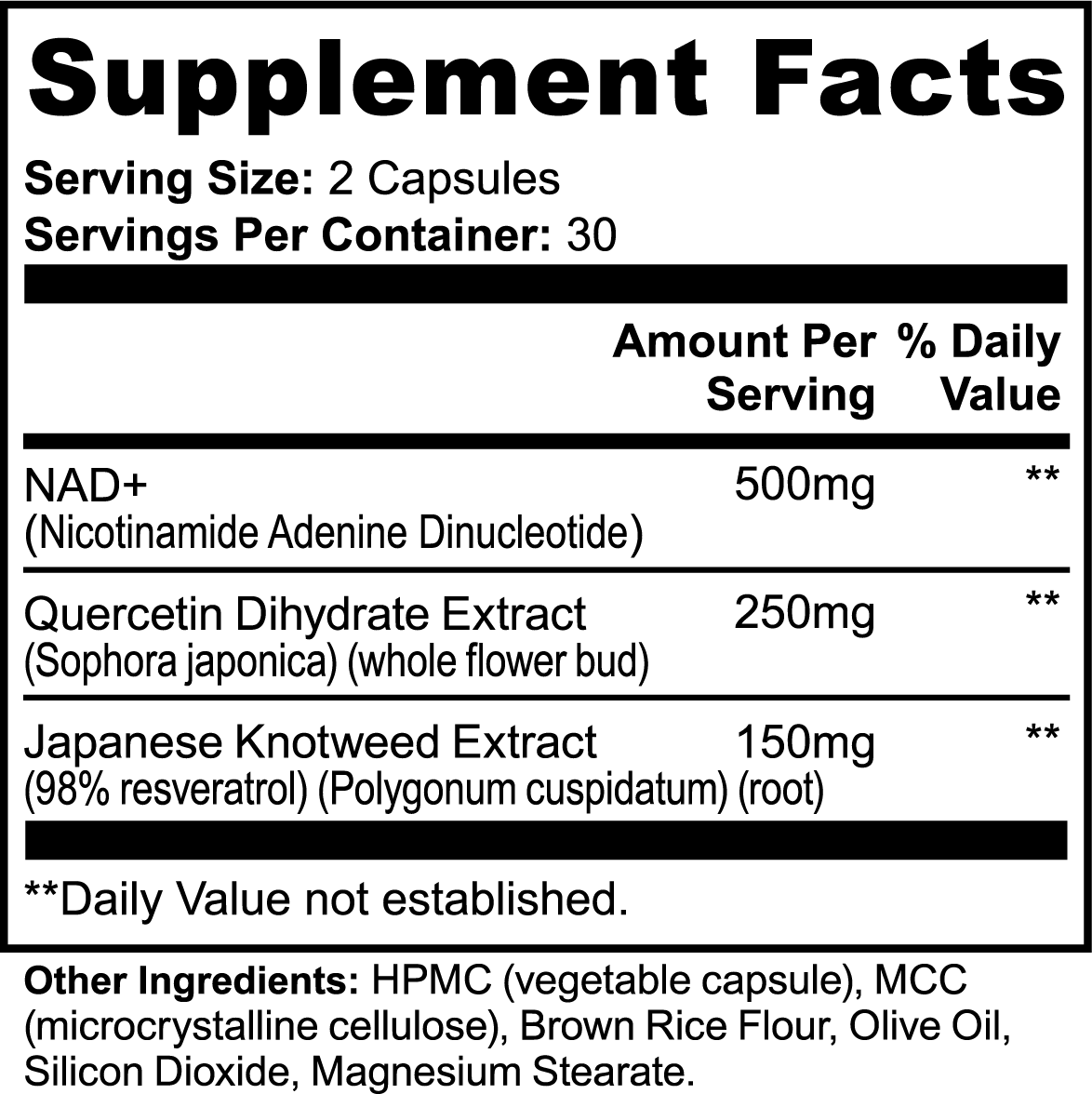 Supplement facts label for Giminutra NAD+, on a white background