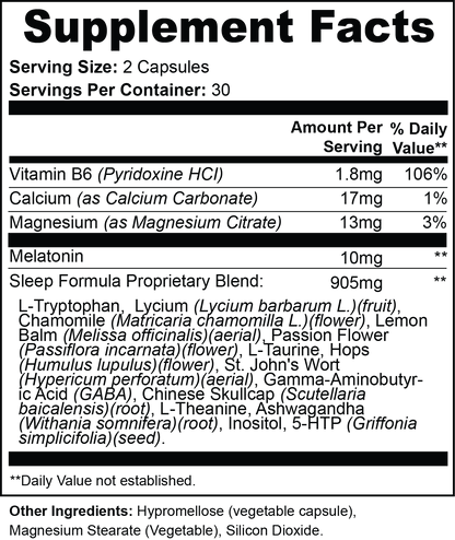 Supplement facts label for Giminutra sleep support